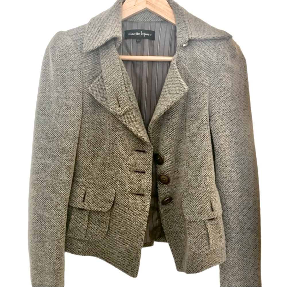 Nanette Lepore Women's d’Orsay’ Tan Tweed Jacket XS w/ Unique Details - Picture 3 of 12